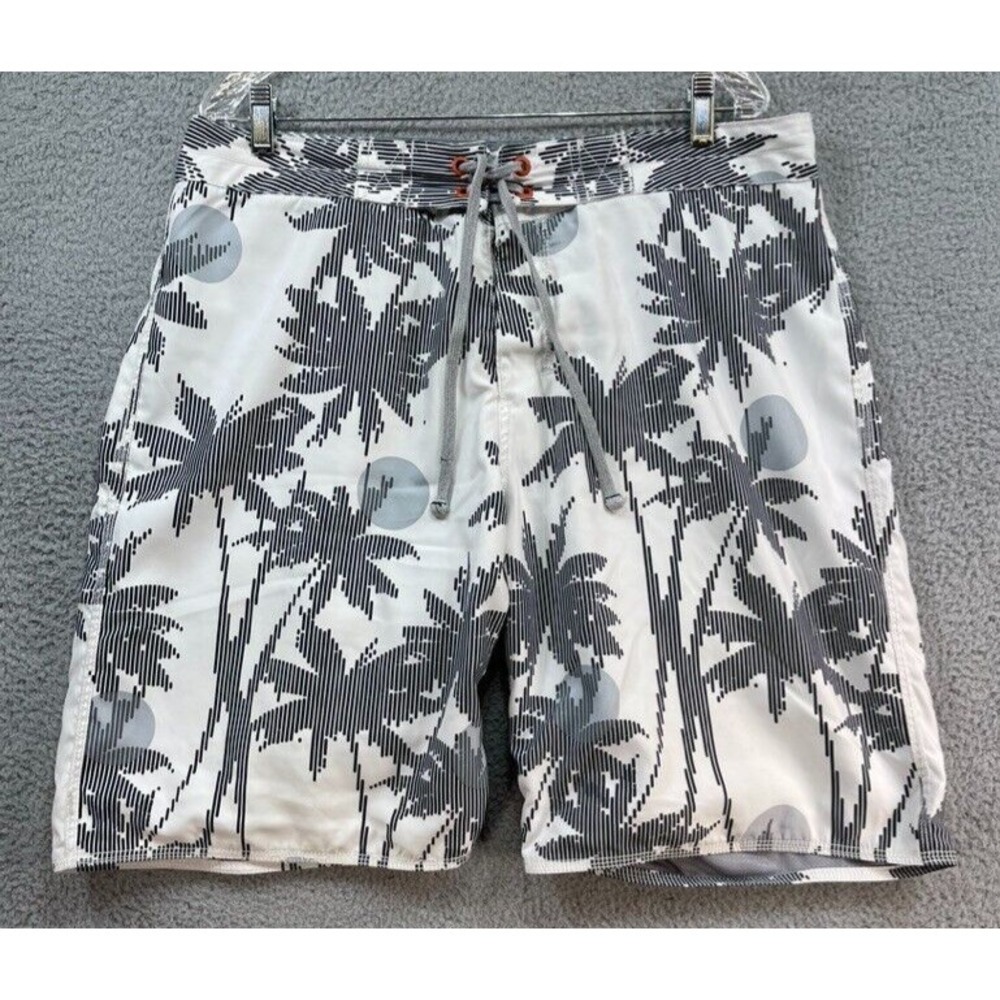 Old Navy Swim Shorts Mens L White Palm Tree Surf Board Shorts Tie Front Pocket